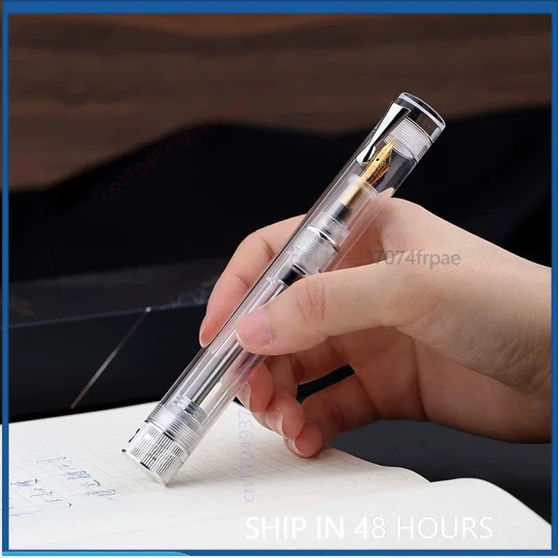 For MAJOHN V1 Vacuum Clear Travel Fountain Pen No.26 Gold Fine Nib Large Ink Storage Men Women Office Stationery