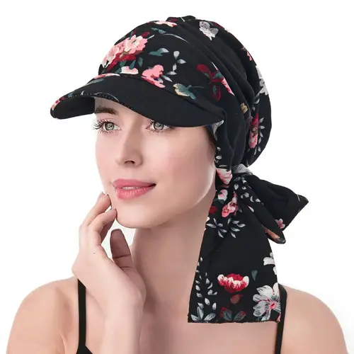 Imagen 2 del producto Gorros Hijab con estampado de moda para mujer, turbante con ala, gorro transpirable y cómodo para mujer, pañuelo para la cabeza, sombrero para ocultar el cabello
