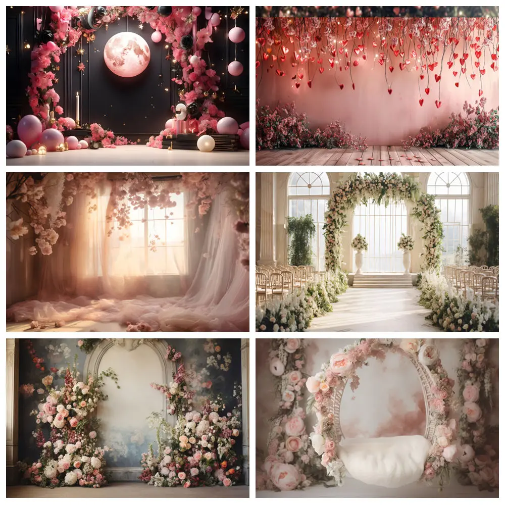 Wedding Party Backdrops For Photography Abstract Flower Arch Wall Interior Wedding Portrait Background Decor Photo Studio Props