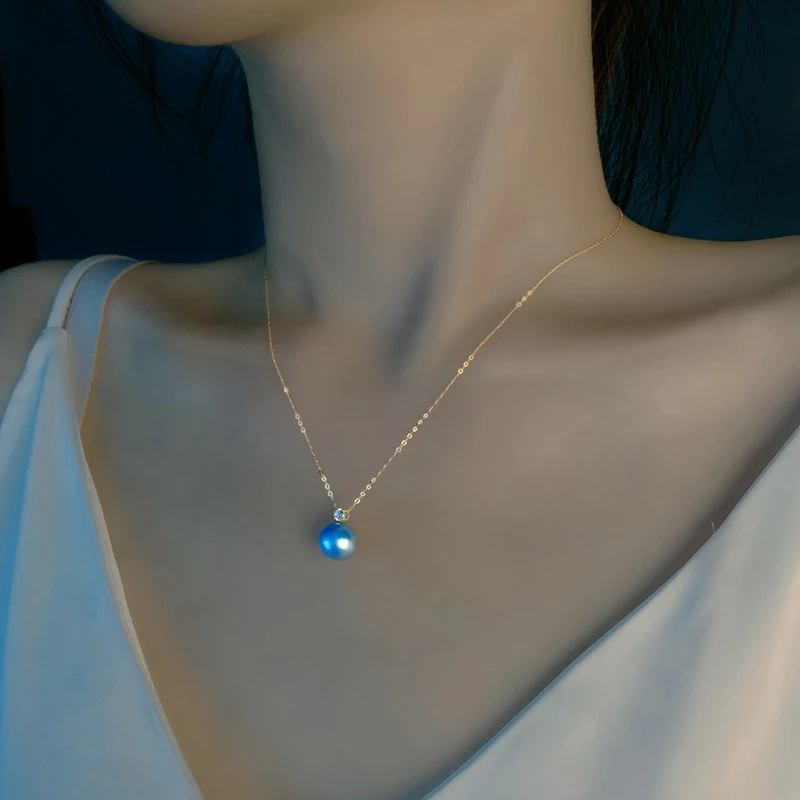 

XF800 Pure 18K Gold Necklace Pendant Real Au750 Fine Jewelry Natural Freshwater Pearl 8-9mm Women Party Gift Princess D663-2