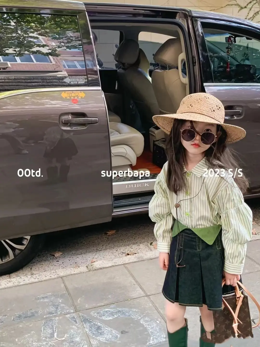 

Two Piece Set Spring New Girls Korean Casual Striped Shirt Denim Pleated Skirt Set Kids Clothes Girls