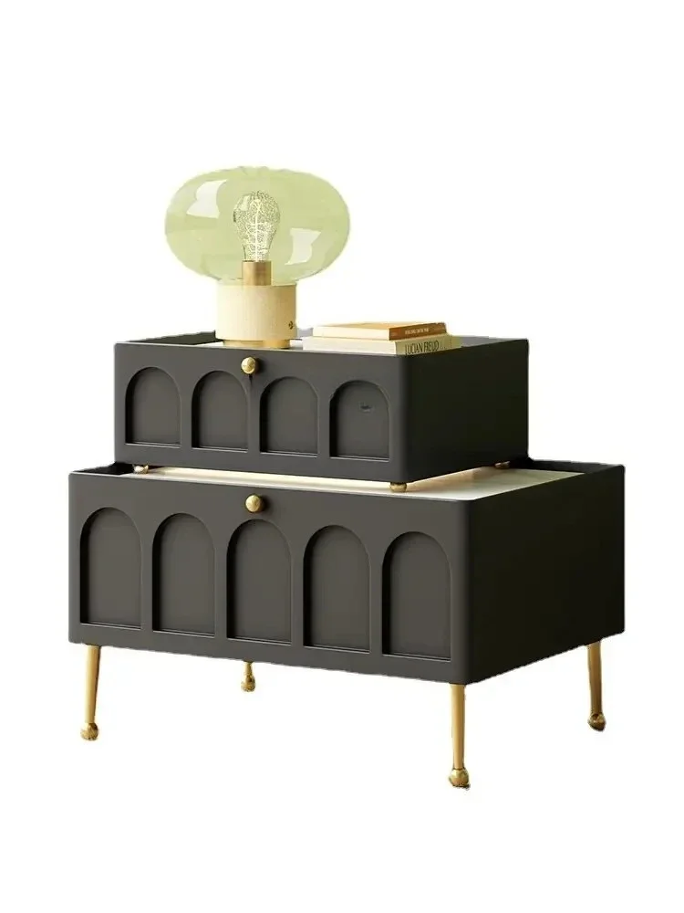 

newStone Plate Bedside Table Light Luxury Advanced Design Sense Retro Storage Bedroom Side Table Short Bedside Cabinetss1001