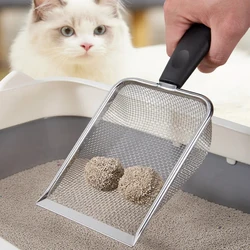 Cat Litter Shovel Small Hole Sand Hanging Hole Pet Litter Tray Sand Scooper Stainless Steel Metal Scooper Kitten Cleaning Tool