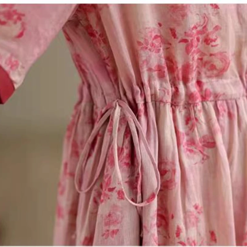 Vestidos Vintage Retro de lino y algodón para niñas japonesas, vestido camisero con cordones y cuello levantado para casa de campo con botones rústicos