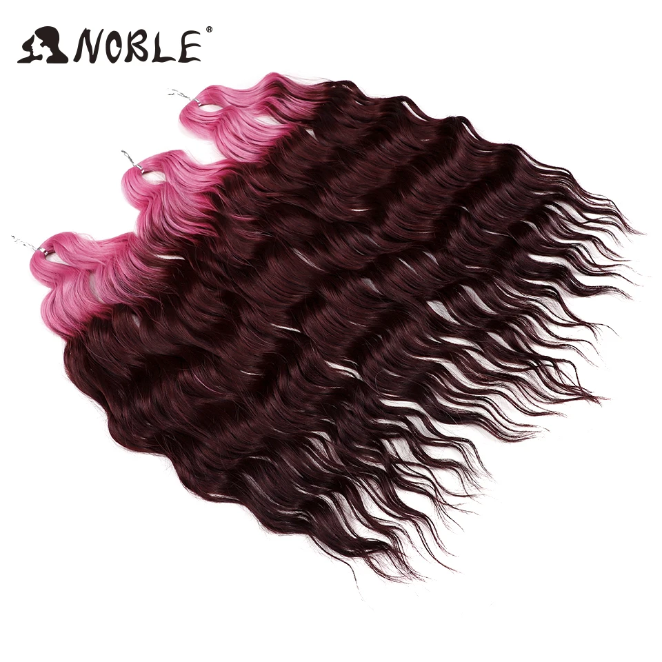 Rambut Sintetis Noble 24 Inch Model Water Wave untuk Kepang, Ekstensi Rambut Ombre Warna Pelangi Deep Wave Curl Twist Crochet