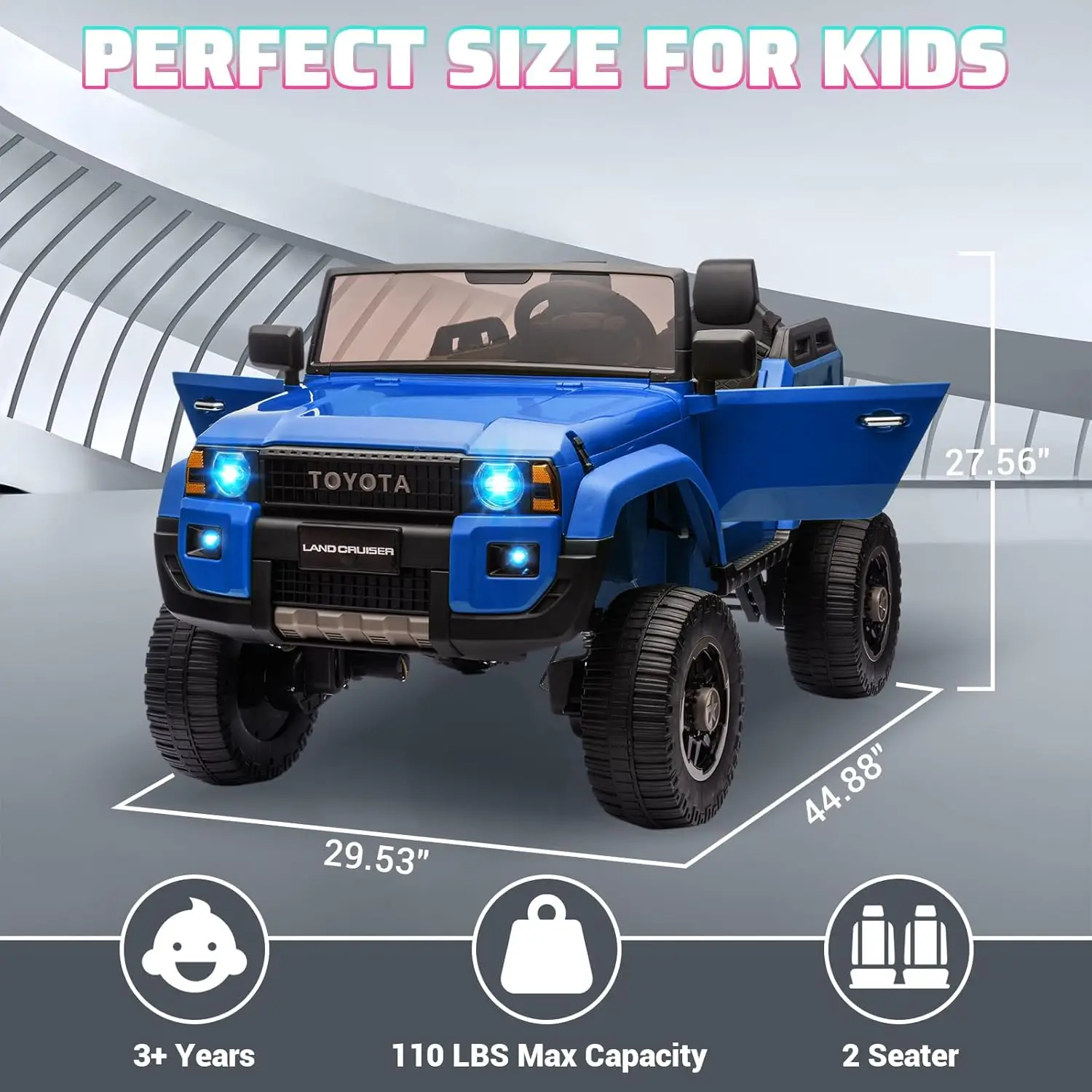 Kids Ride on Car 2 Seater 24v 7Ah Electric Car with Parent Remote Control 4.4MPH, 4x550w Motors,Spring Suspension,MP3 Music,Blue