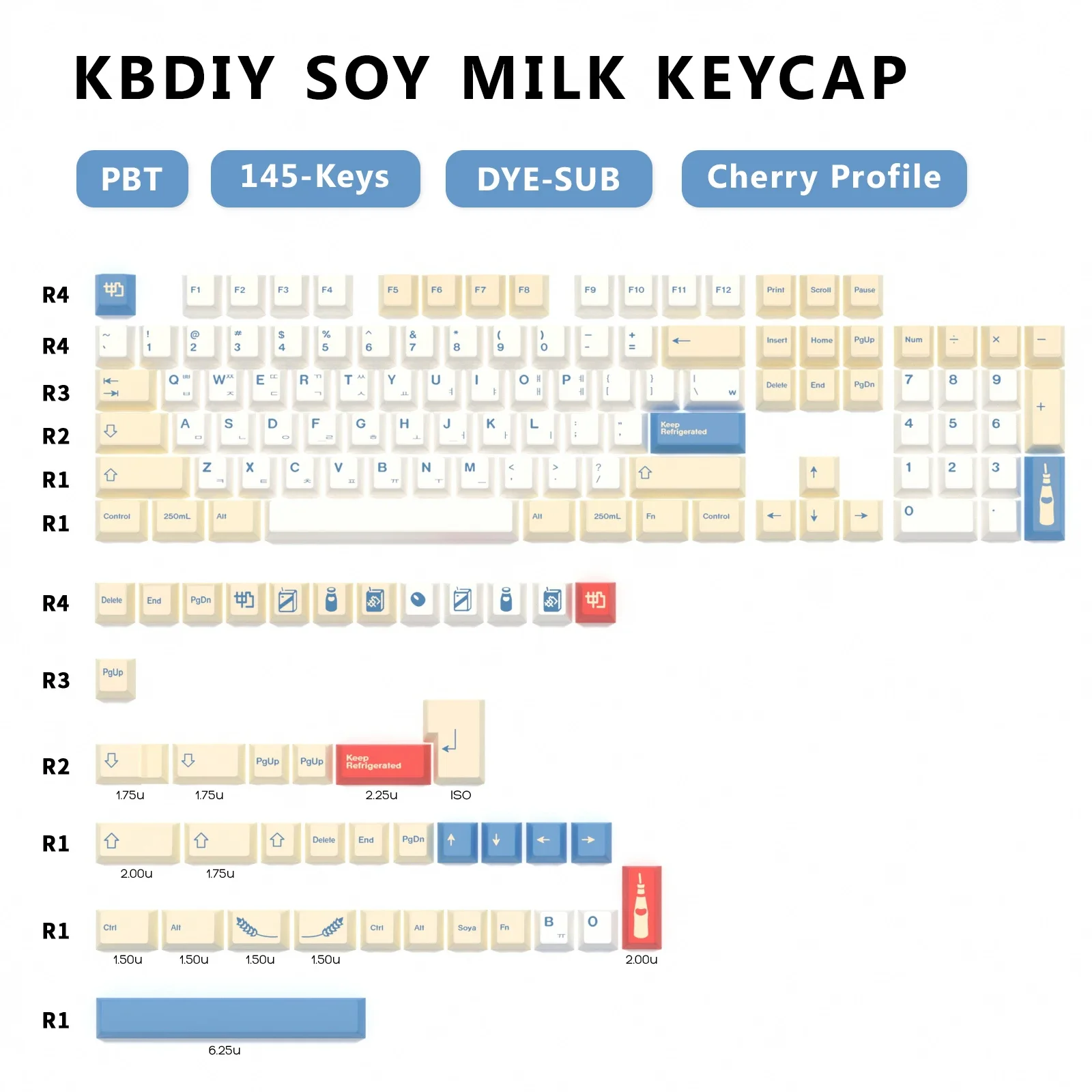 KBDiy Cherry Profile GMK Soymilk Keycaps Korean PBT Keycap for Mechanical Keyboard 145 Keys Caps for MX Switch GMK67 61/64/75