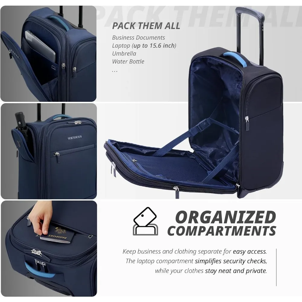 Softside Expandable Carry-On Luggage with Wheels for Short Trips, Ideal for Airplanes and Airlines Travel