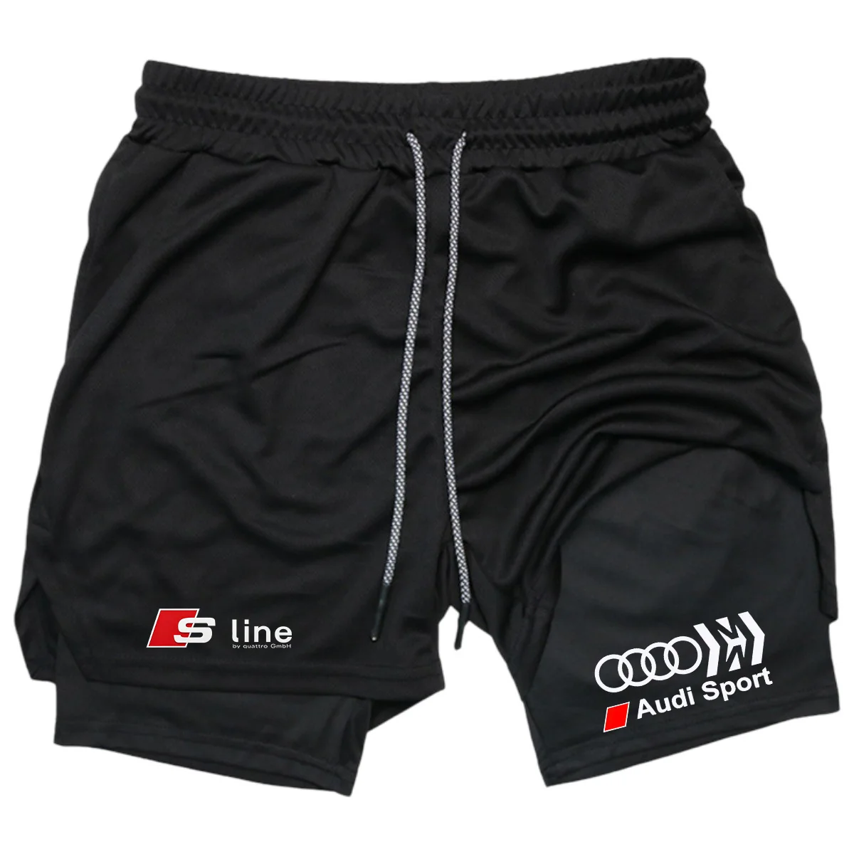 

Audi logo men's sports shorts, double-layer quick-drying breathable casual sportswear, designed for running, M-3XL