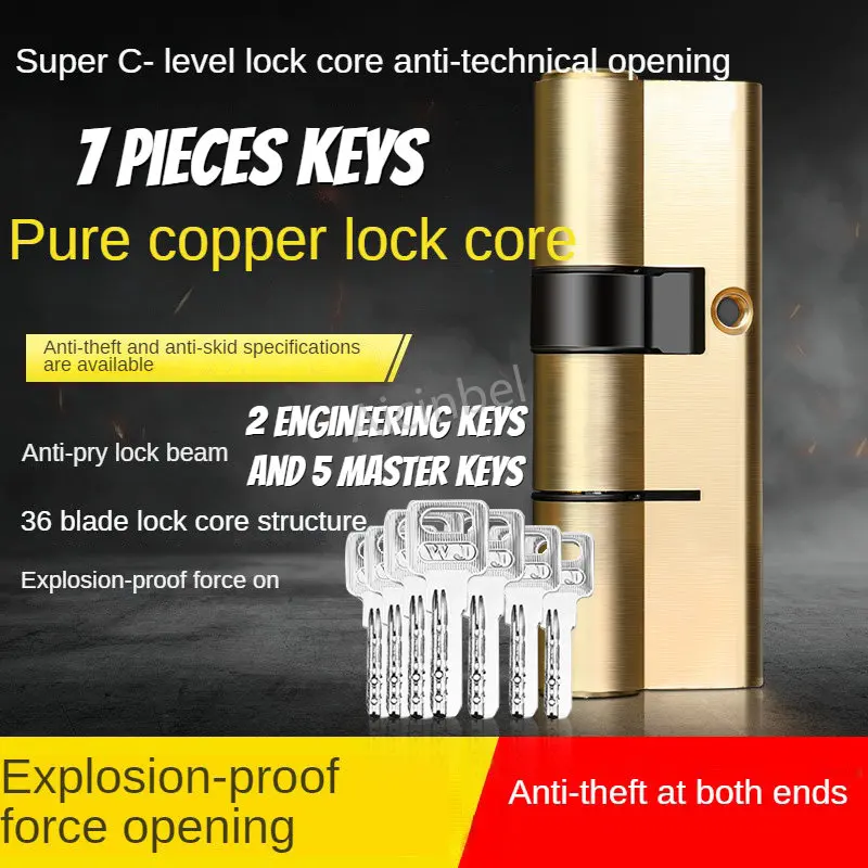 

60-110mm Lock Cylinder,cylinder locks for entry doors, 2Engineering keys and 5Master keys,double-sided All copper lock cylinder