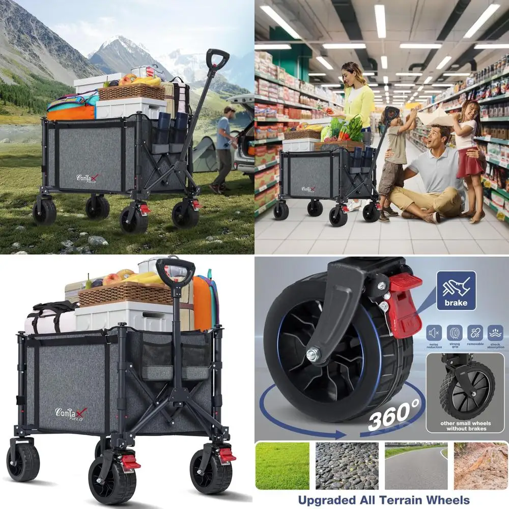 

Складной универсальный тележка с большими колесами, вместимость 250 фунтов, легкий для садоводства, кемпинга, покупок и транспортировки домашних животных, серый