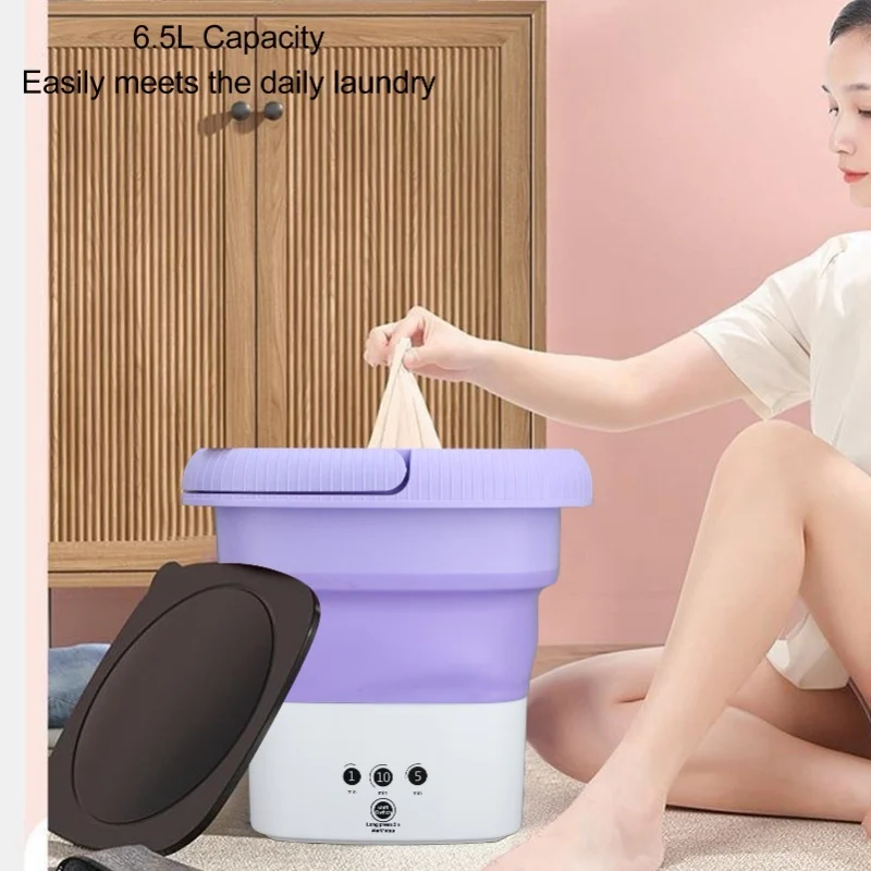 Portable Washing Machine Mini Foldable Washer 6.5L Deep Cleaning Of Underwear Small Clothes Socks For Apartment Dormitory