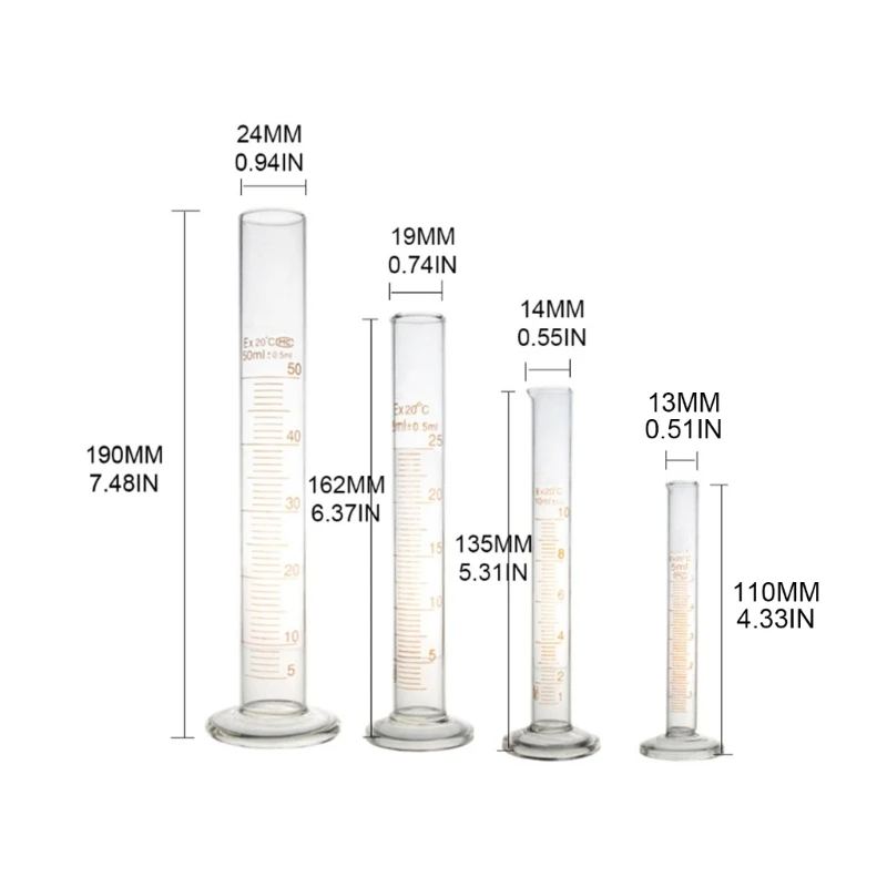 Glass Graduated Cylinder Measuring Single Metric Scale 5ml /10ml /25 /50ml