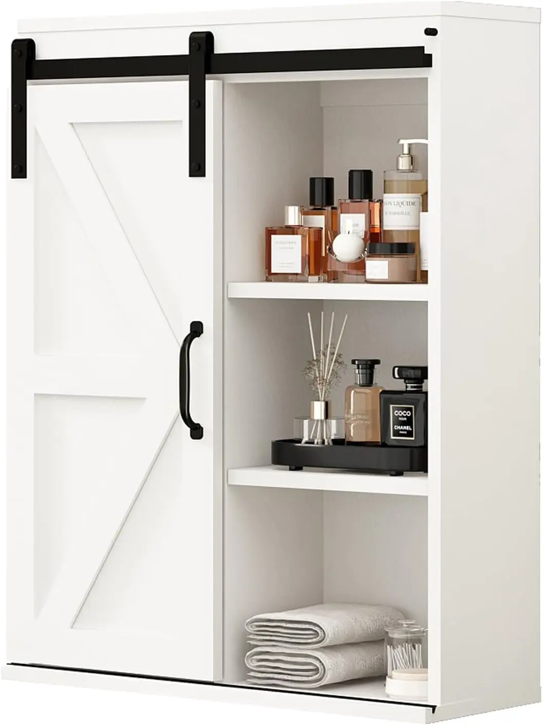 

Farmhouse Wood Wall Storage Cabinet with Sliding Barn Door, Adjustable Shelf for Kitchen Bathroom Living Room