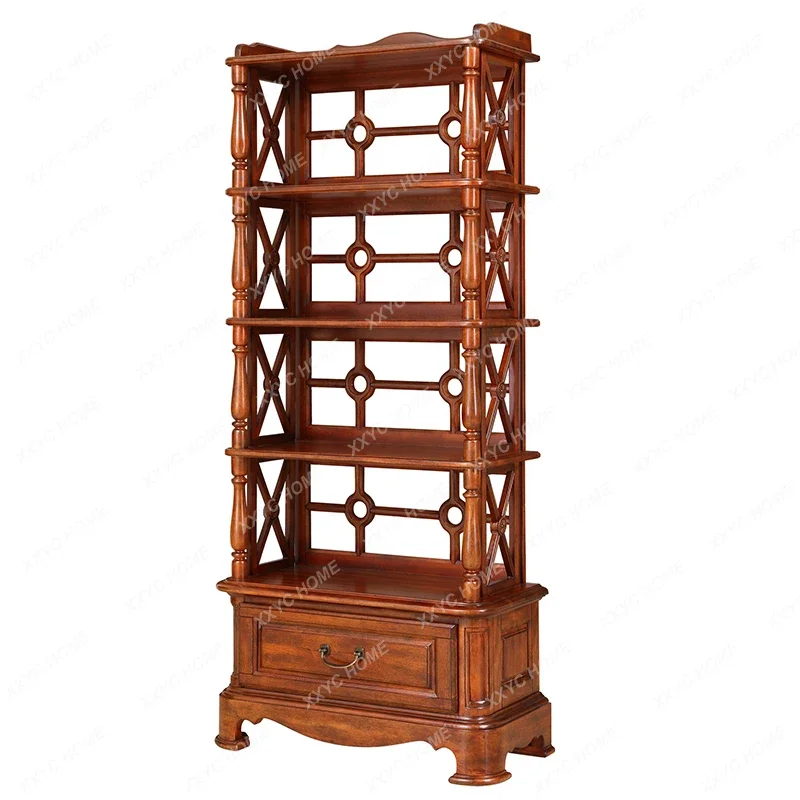 A  American-Style Solid Wood Storage Rack Floor Small Bookshelf Multi-Layer European Style Hallway Storage Rack Household