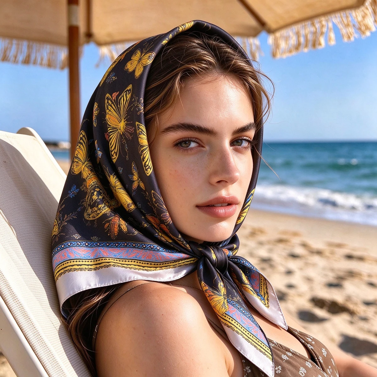 2026 New Butterfly Print Square Scarf Female Hijab Foulard Bandana Women Soft Satin Neck Ties Fashion Kerchief Headscarf