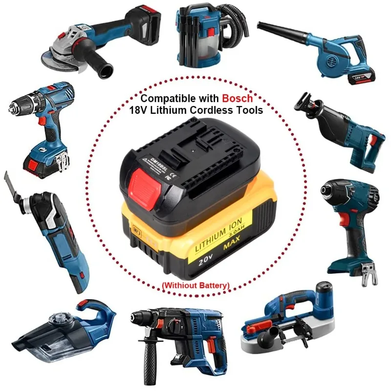 Adapter baterii ALASICKA DM18BSL do Dewalt 20V, umożliwiający konwersję akumulatorów litowo-jonowych Milwakee 18V na akumulatory litowo-jonowe Bosch 18V do elektronarzędzi akumulatorowych. — zdjęcie produktu 3