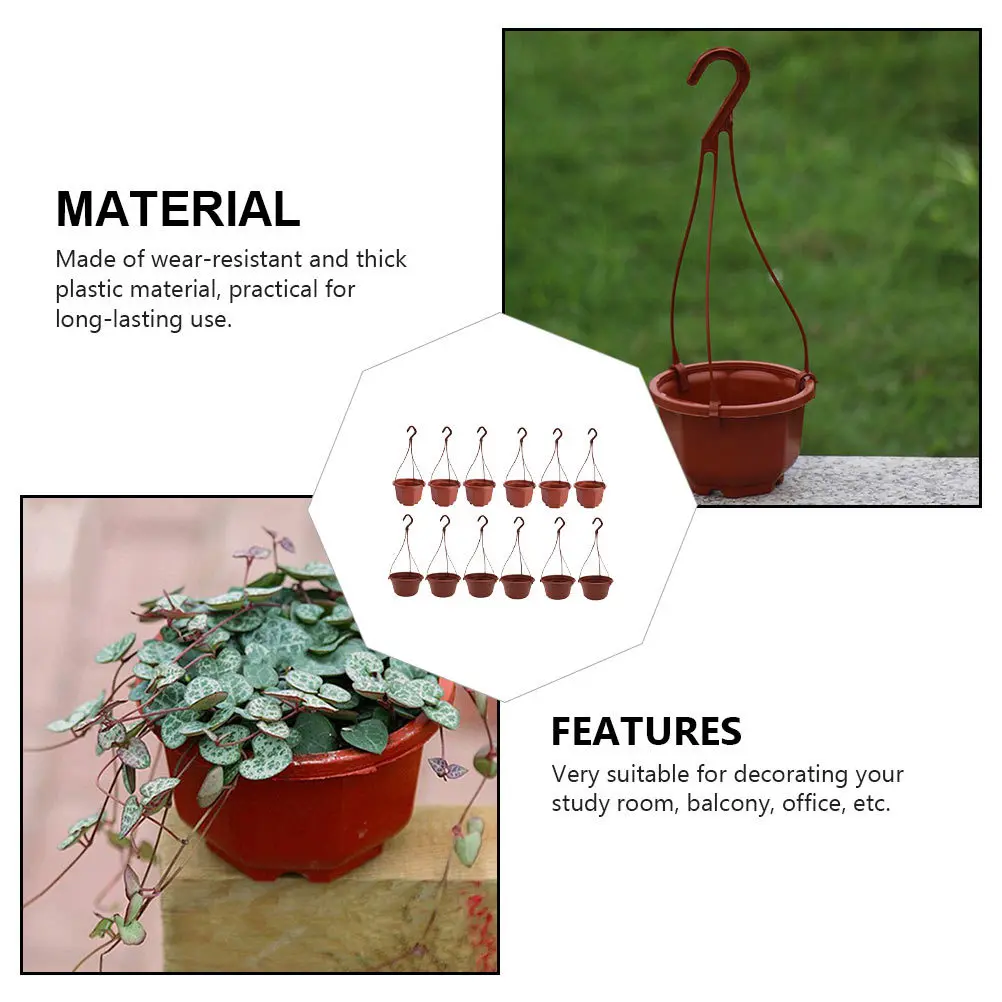 

12Pcs Plastic Hanging Flower Pot Set Thick Material Wear-Resistant Garden Supplies for Indoor Outdoor Use Flower Hanging Pot