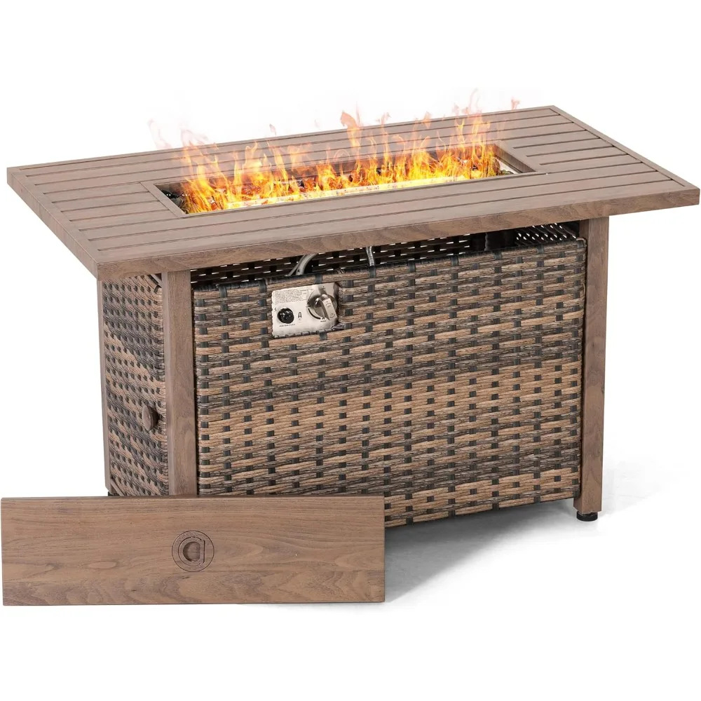 

Nuu Garden 43” Propane Fire Pit, CSA-Listed Rattan Outdoor Fire Pit Table, 50,000 BTU Smokeless Gas Fire Pit with Lid and Glass
