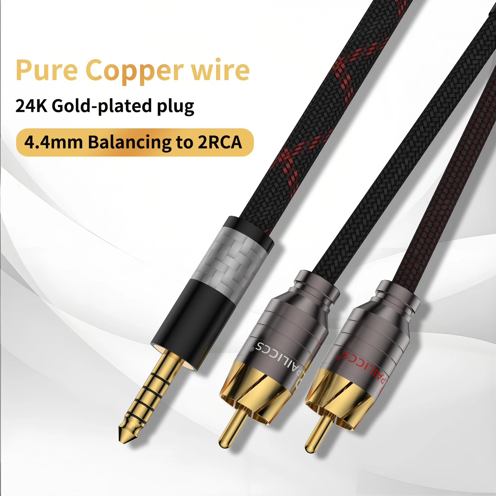 Audiocrast Pure Copper 4.4mm Balanced to 2RCA Male Audio Cable 24K Gold Plated Plug Braided HiFi Interconnect Cord for Amplifier