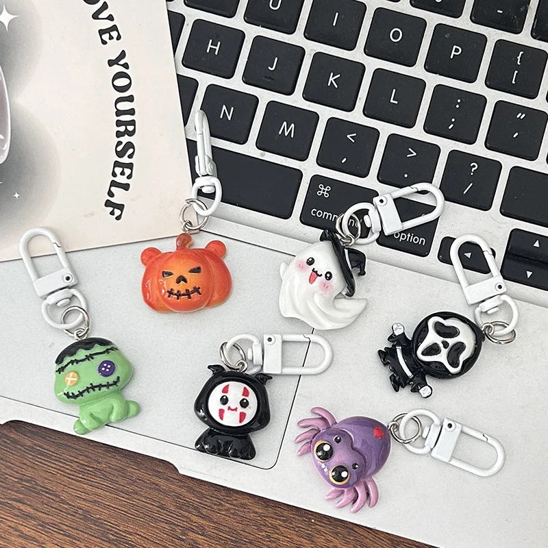 Funny Halloween Key Chain Spider Pumpkin Ghost Phone Pendant Headphone Case Charm Bag Decor Car Key Ring