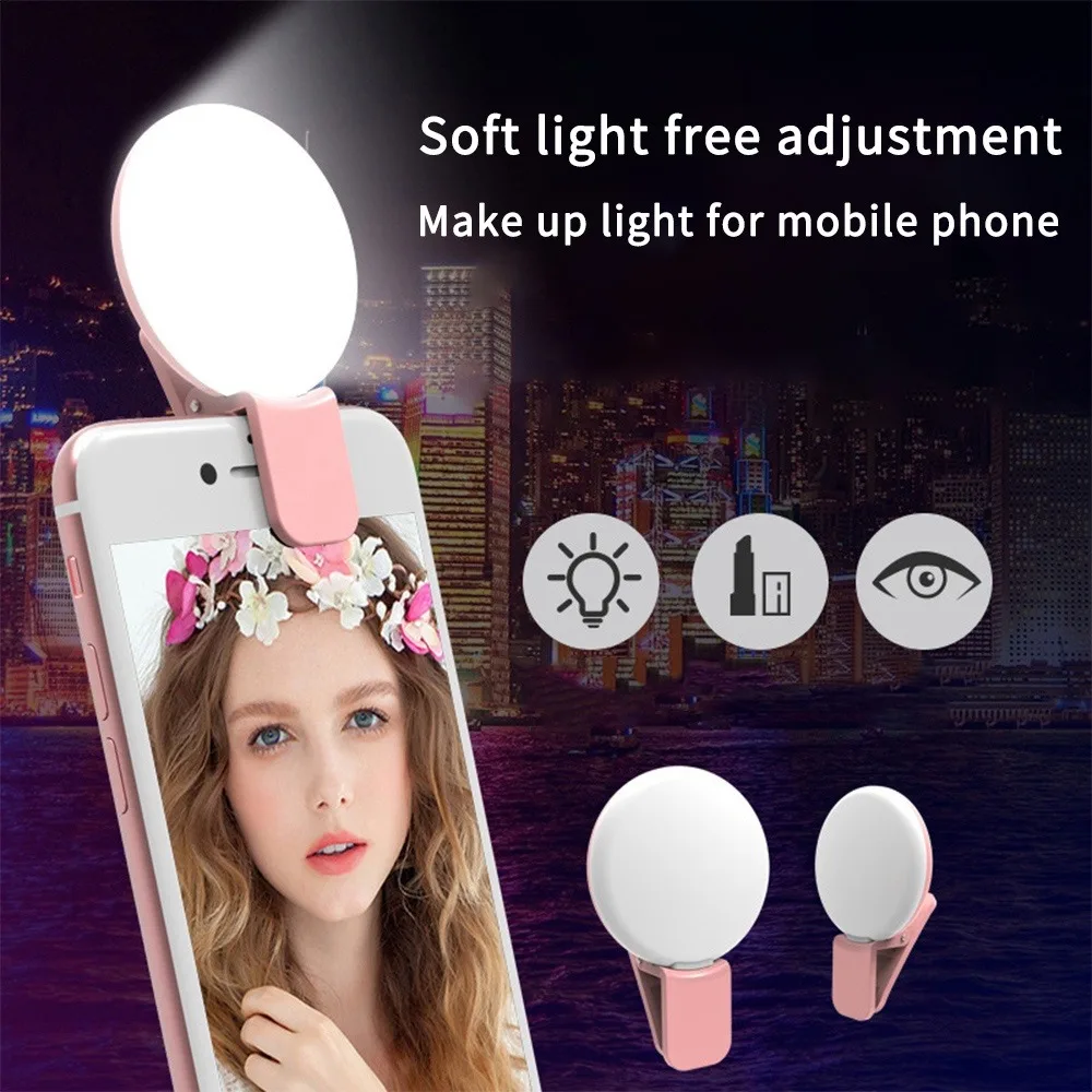 LED Light Mobile Phone Mini Selfie Fill Light Rechargeable Adjustable Selfie Ring Light Clip-on Brightness 3 Modes