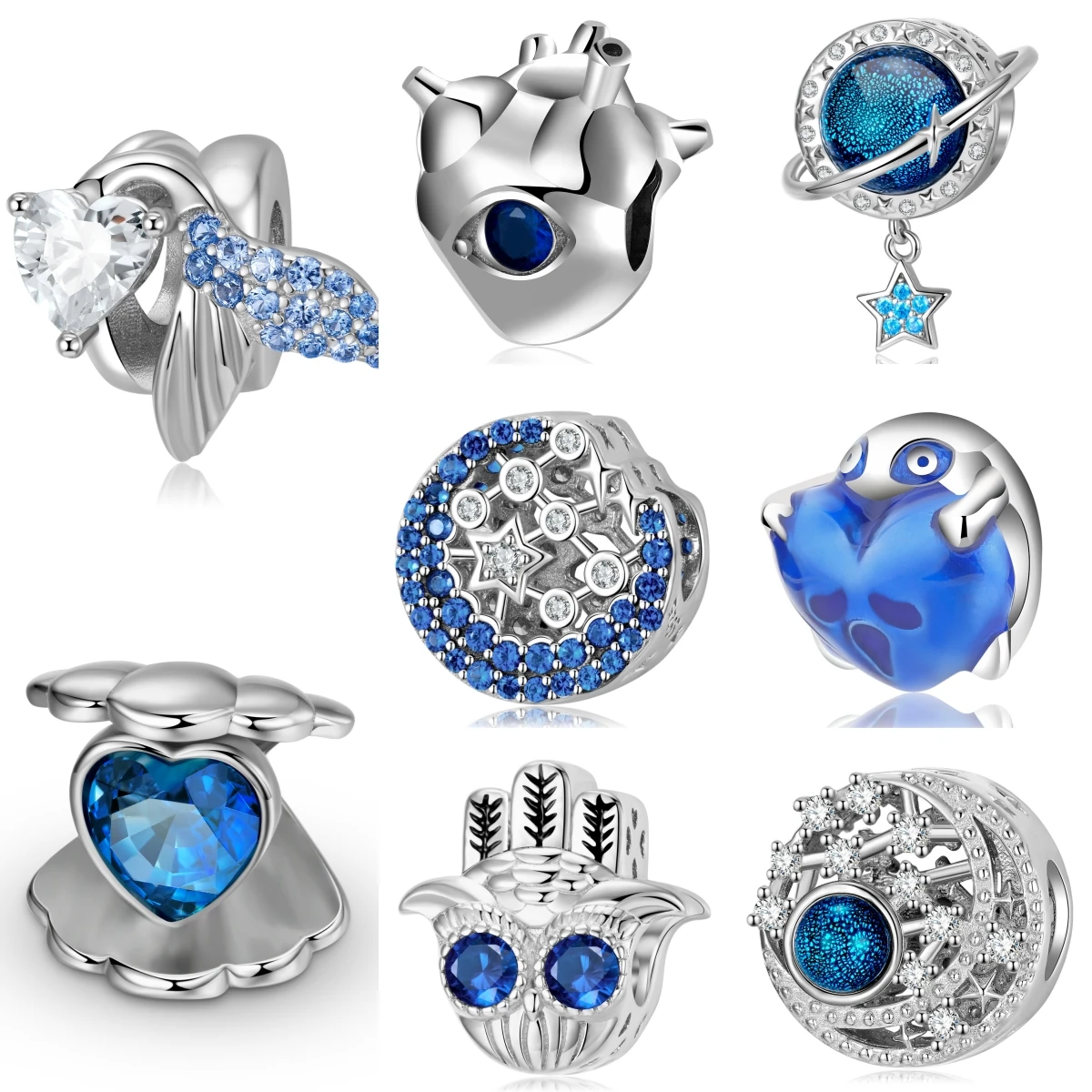 

925 Sterling Silver Ocean Blue Planet Heart Zircon Tree of Life Female Beads Charm Fit Original Bracelet Diy Jewelry Accessories