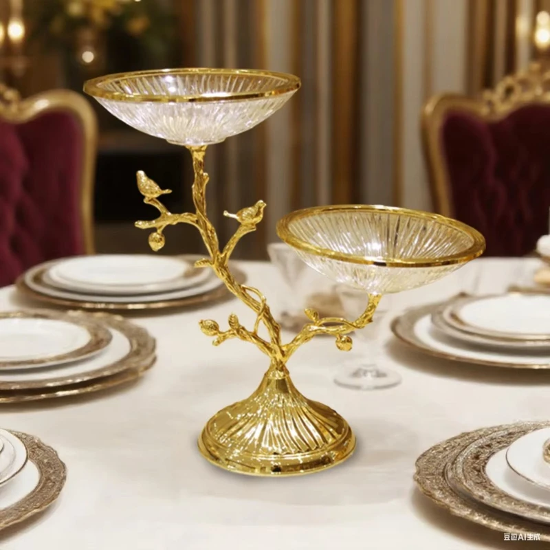 Luxury round fruit plate handmade tree-shaped crystal glass