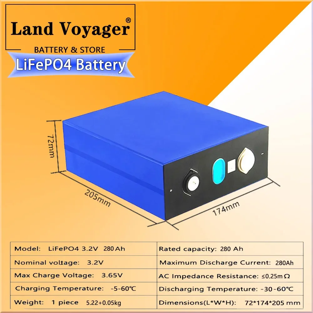 3.2V 280Ah lifepo4 battery DIY 12V 24V 280AH Rechargeable battery pack for Electric car RV Solar Energy storage system