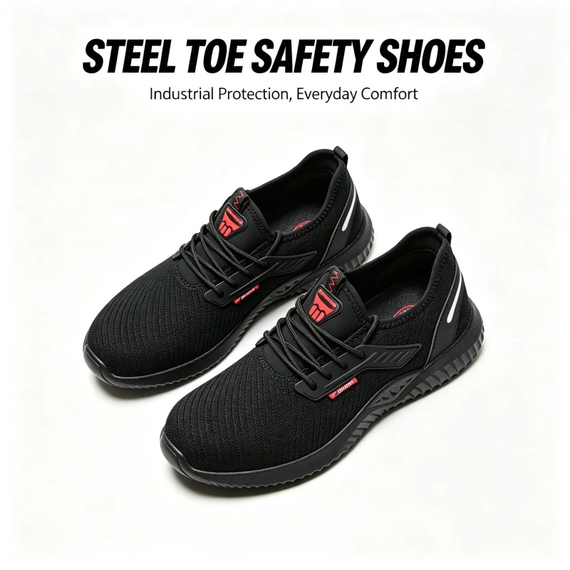 

Anti-shatter and anti-puncture safety work shoes for men. Anti-slip and wear-resistant safety shoes. Fly-weave style work shoes.