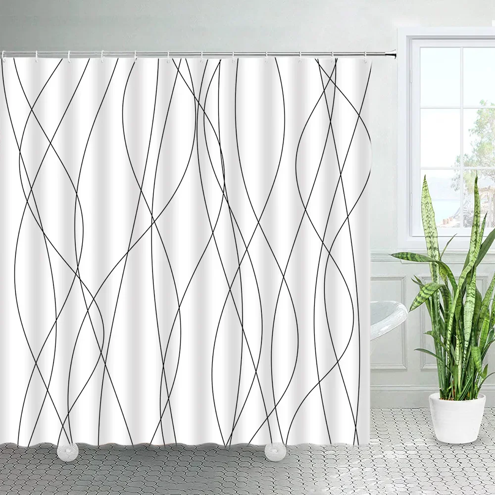 Modern Shower Curtains with Hooks Geometric Bath Curtains For Bathroom Bathtub Waterproof Personality Polyester Cloth Home Decor