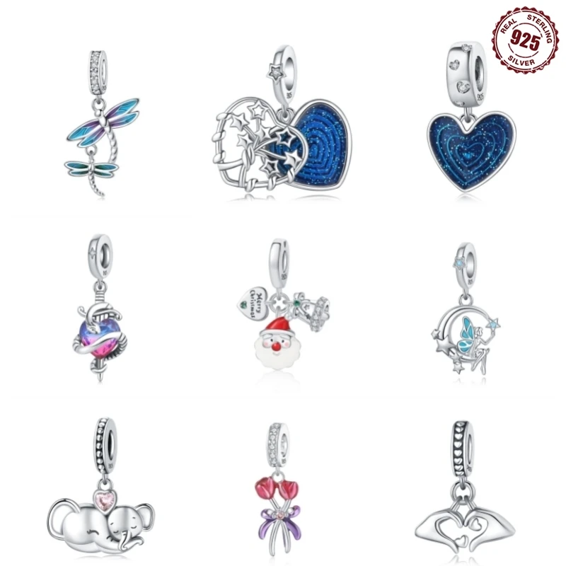 

925 Silver Plated Fine Fashion Europe Heart serpentine Zircon Dragonfly Pendant Earrings Original DIY Women Jewelry Accessories
