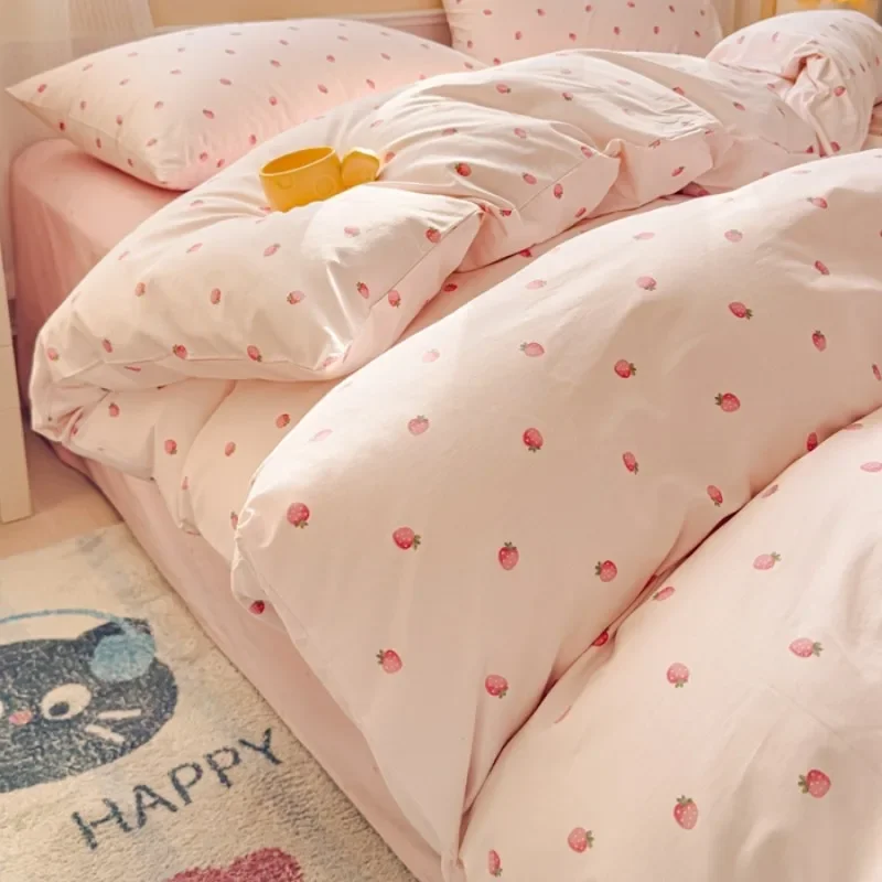 New cartoon pure cotton bed four-piece set four seasons skin-friendly girl heart bed sheet quilt cover student dormitory bedding