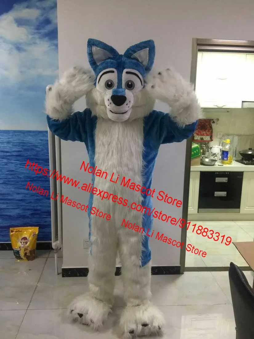 

New Customized Blue Long Hair Husky Dog Fox Wolf Mascot Costume Cartoon Character Role Play Makeup Adult Size Christmas Gift 086