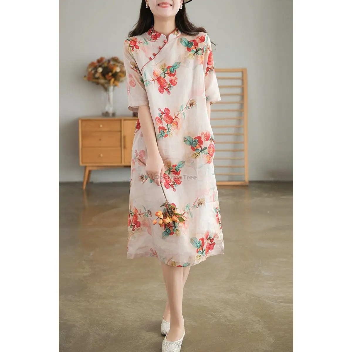 2026 new chinese style traditional cheongsam dress vintage qipao dress oriental style floral cotton linen comfortable dress