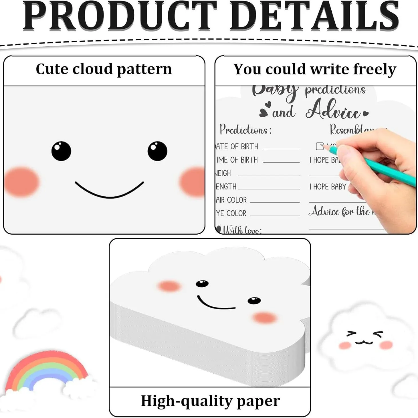 20 ورقة الجنس تكشف موضوع بطاقة التصويت قوس قزح سحابة التنبؤات المشورة بطاقة الألعاب لاستحمام الطفل حفلة عيد ميلاد الديكور #3