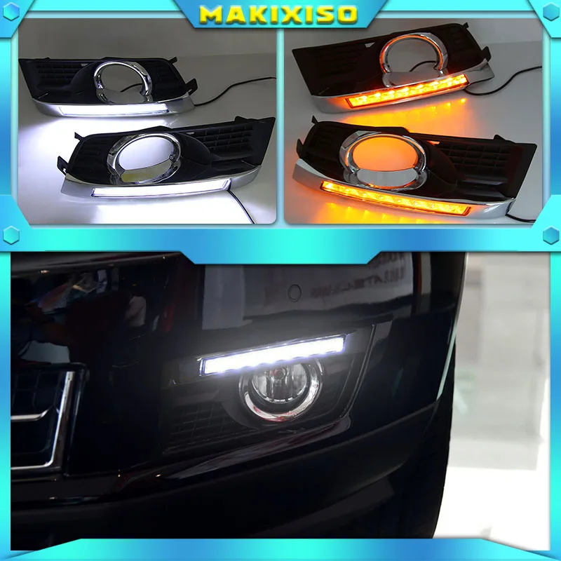 

12V LED DRL Daytime Running Light For Cadillac SRX 2016 2015 2014 2013 2012 Daylight Fog Lamp Yellow Turn Signal Style Relay