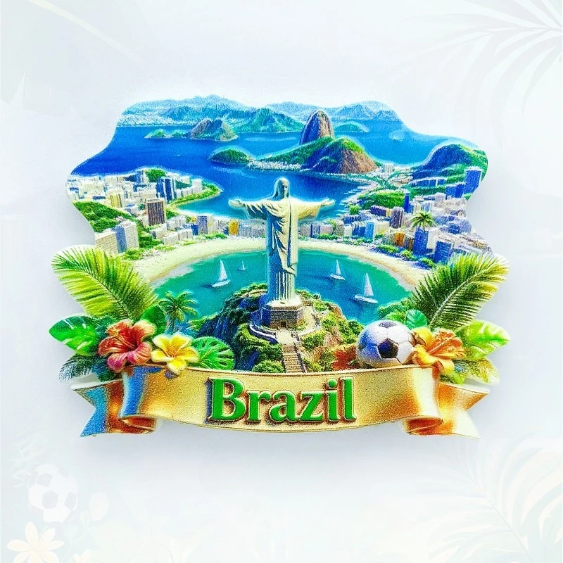 Brazil Landmarks Fridge Magnet - Iconic 3D Christ & Sugarloaf Souvenir Unique Rio De Janeiro Gift for Travel Tropical Home Decor