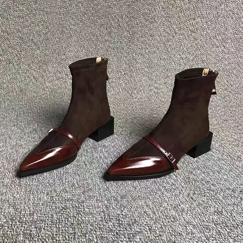 

Pointed Toe Ankle Boots for Women Mid Heels Designer Shoes 2025 Elegant Winter Gothic Boots New Pumps Trend Dress Ladies Boots