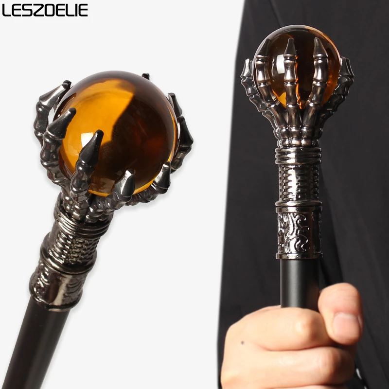 Bastón con garra de dragón de 93cm, bola de cristal naranja, bastones chapados en plata Unisex de moda para bastón decorativo para fiesta