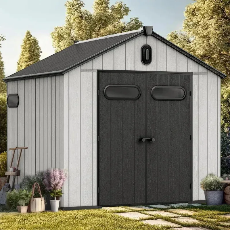 

RPD4-Ahome 8x8ft outdoor resin storage floor.427 cuft waterproof garden shed with lockable door.windows & vents.Plas.$X