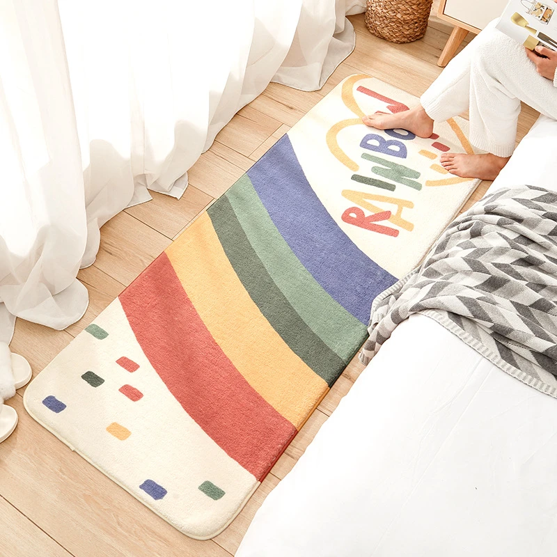 Colorful Rainbow Printed Soft Anti-slip Long Bedroom Floor Carpet Hallway Porch Area Rug Slow Rebound Entrance Doormat