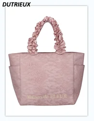 Japanese Style Spring and Summer New Handle Lace Satin Zipper Side Bags Shopping Handbag Female Lolita Pink Women's Tote Bag