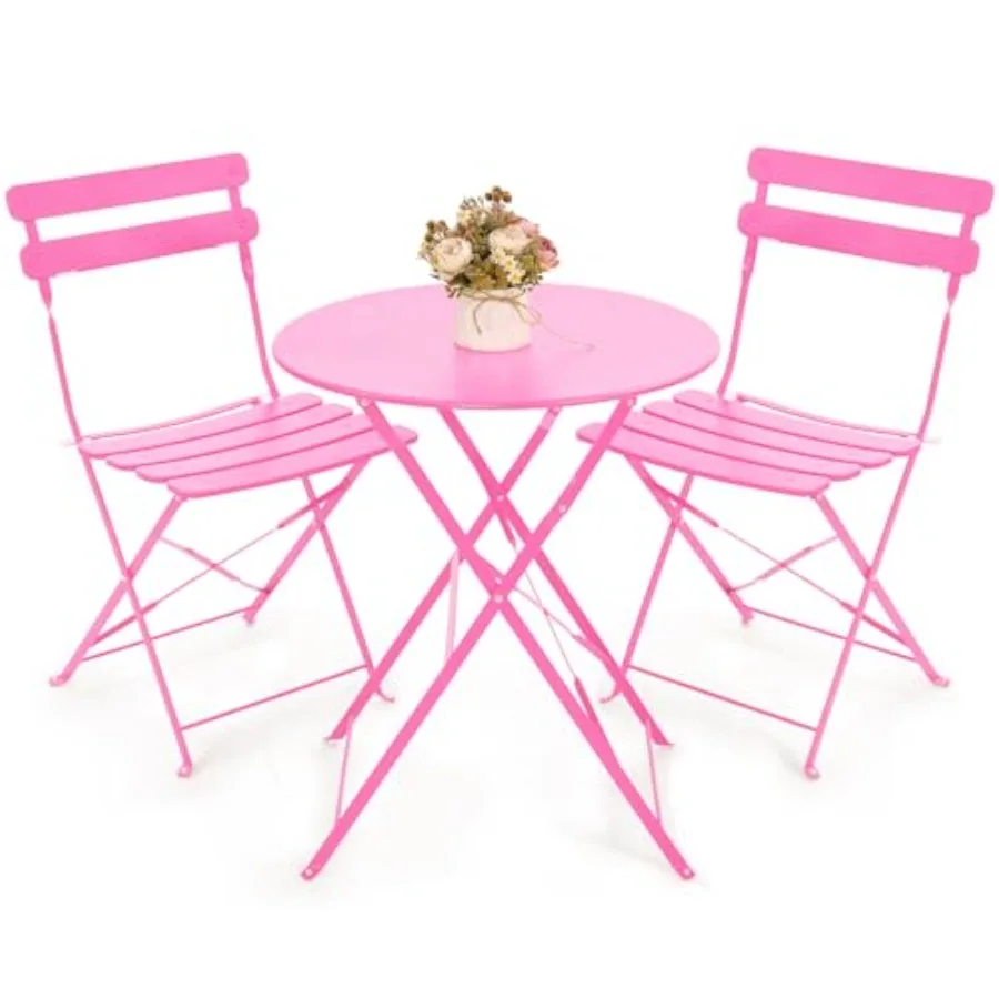 

Outdoor 3 Piece Patio Bistro Set Folding Bistro Table and Chairs Set of 2 Space Saving Foldable Coffee Tables for Balcony or Ga