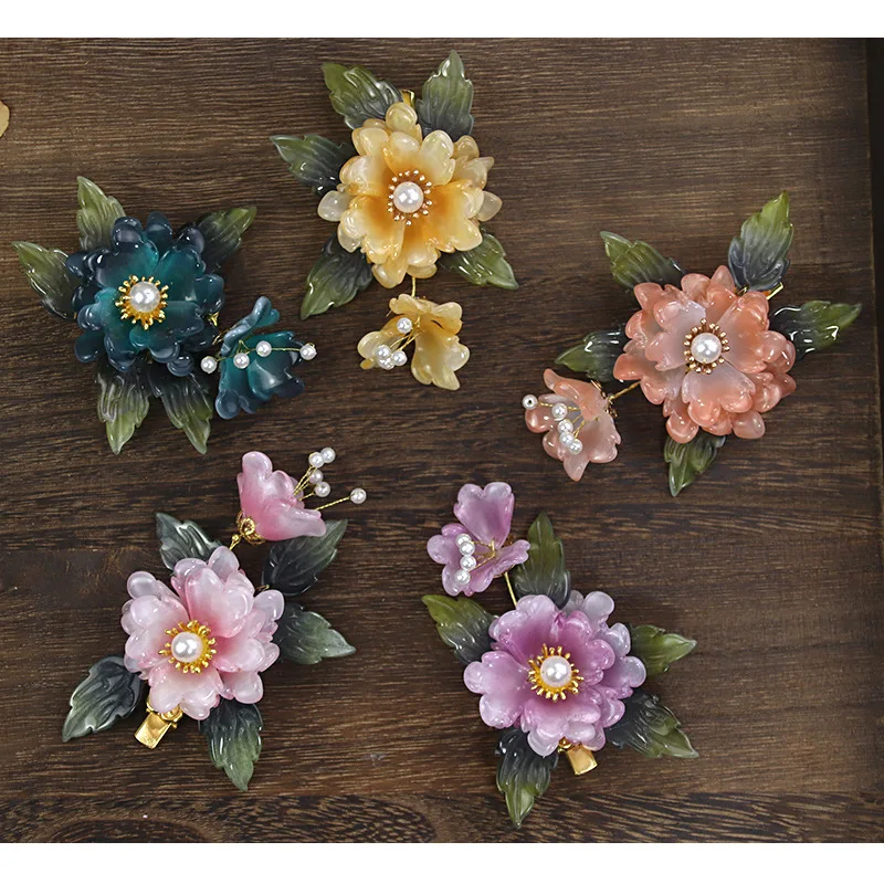 1pc Floral Hairpin Chinese Hair Clip Pearl Tiaras Vintage Girls Hanfu Dress Hair Ornament Classic Barrettes Retro Hair Jewelry