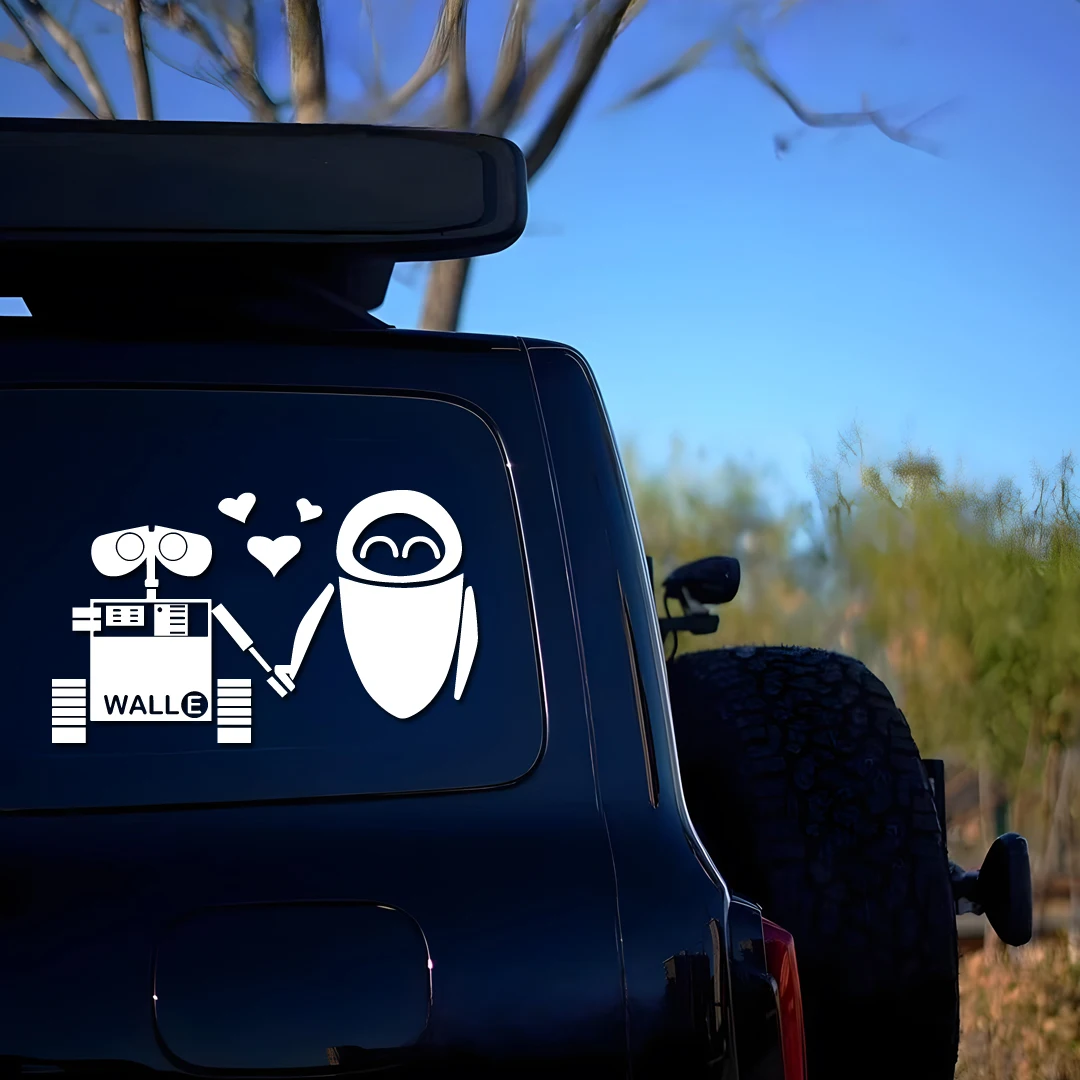 Pegatina de vinilo impermeable con dibujos animados románticos de Wall-E y Eva de la mano, calcomanías divertidas para decoración de coche, camión y motocicleta