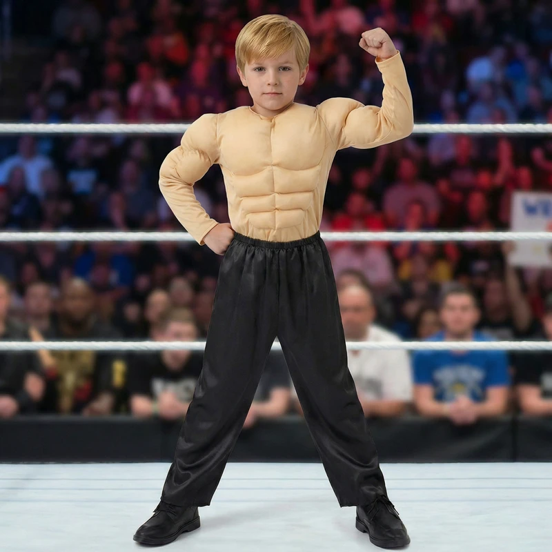 Kinder Wrestling-Kostüm-Set mit Schwarzer Hose, Atmungsaktives Cosplay-Outfit für Jungen und Mädchen, Halloween-Party-Kostüm