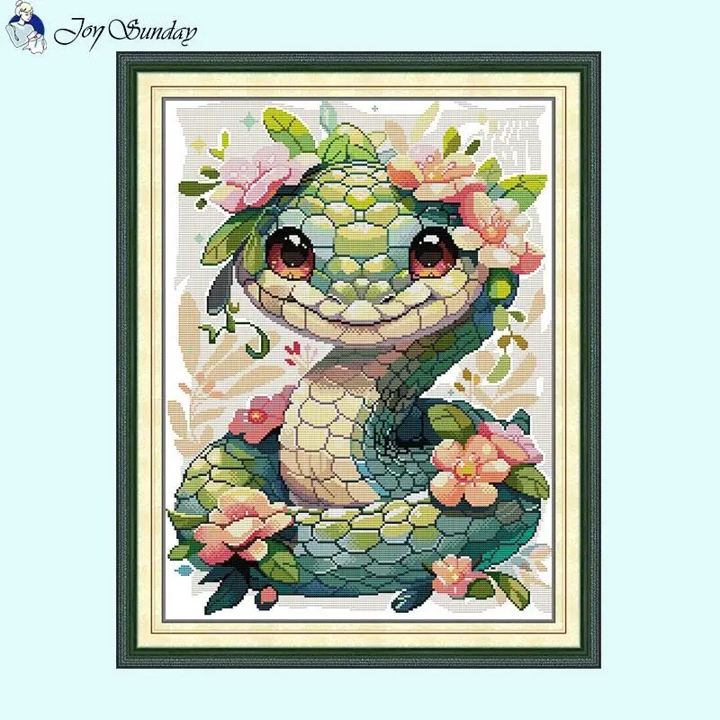 Snake Joy Sunday Animal Pattern Cross Stitch Kit Aida 14CT 16CT 11CT White Count Printed Canvas Fabric Needlework Embroidery Set