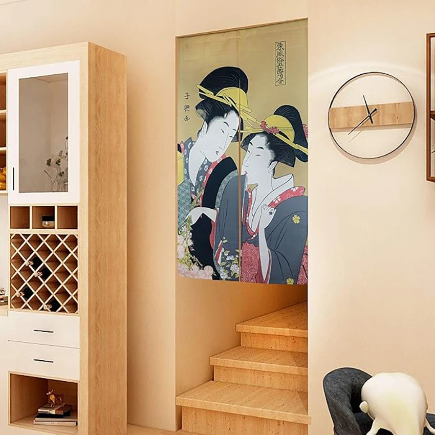 Noren Japanese Style Doorway Curtain Ukiyoe Girls Painting Long Type Door Tapestry Treatment for Home Sushi Kitchen Decoration