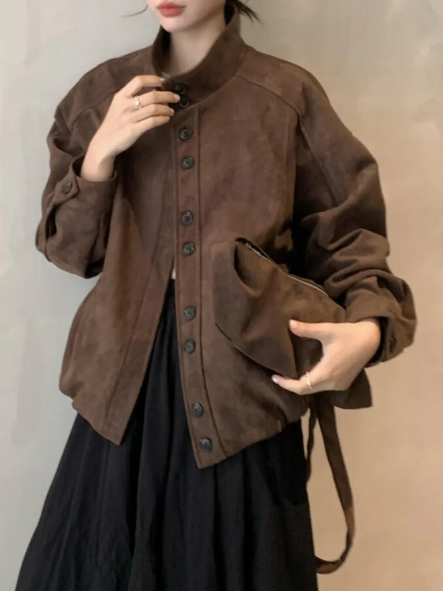 

Женский замшевый бархатный универсальный осенний новый модный топ в стиле ретро в стиле ретро с сумкой от Mella